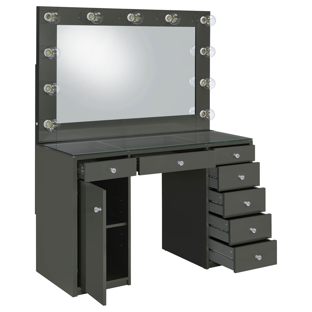 Acena 7-Drawer Vanity Set with Lighting, Grey High Gloss