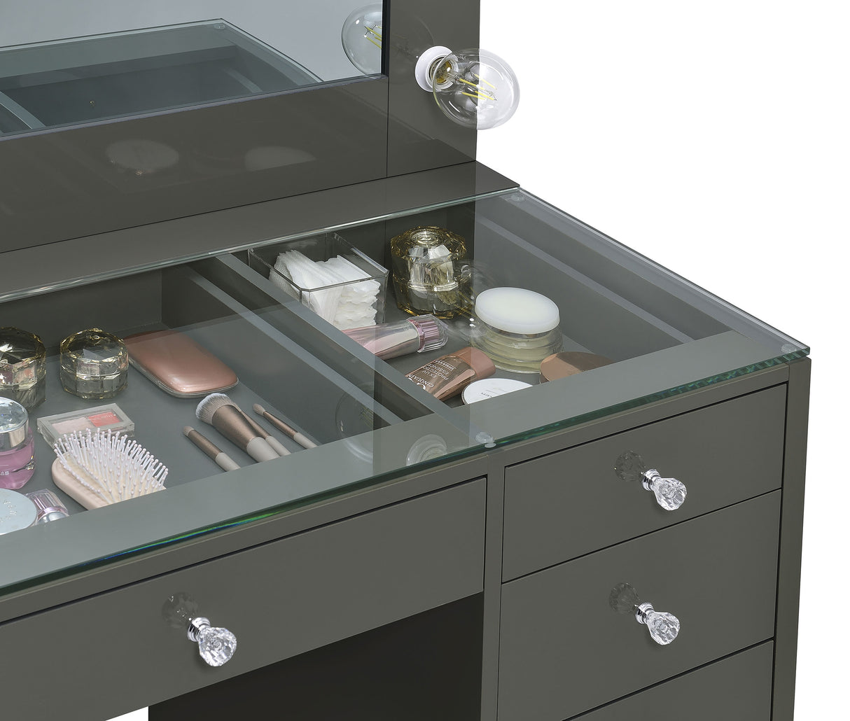 Acena 7-Drawer Vanity Set with Lighting, Grey High Gloss