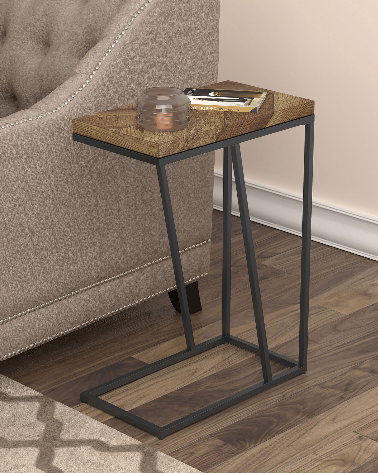 Sergio Rustic Tobacco C-Shaped Side Table, Engineered Wood