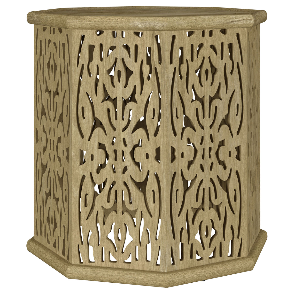 Torres Octagonal Solid Mango Wood Side Table, Natural Brown