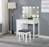 Elijah White & Dark Grey Vanity Set with LED Mirror and Stool