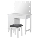 Elijah White & Dark Grey Vanity Set with LED Mirror and Stool