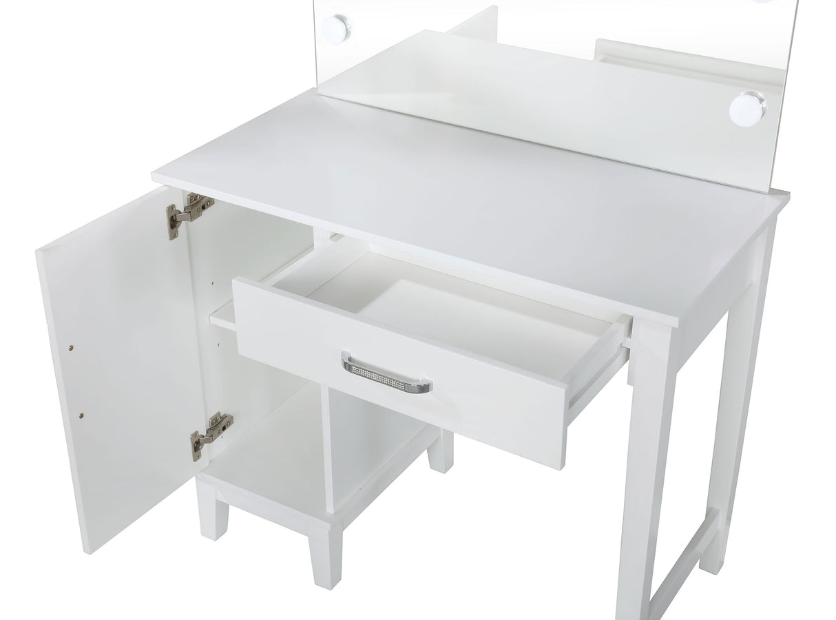 Elijah White & Dark Grey Vanity Set with LED Mirror and Stool