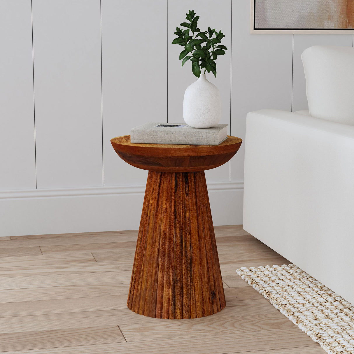 Aureo Round Mango Wood Accent Side Table, Wild Honey