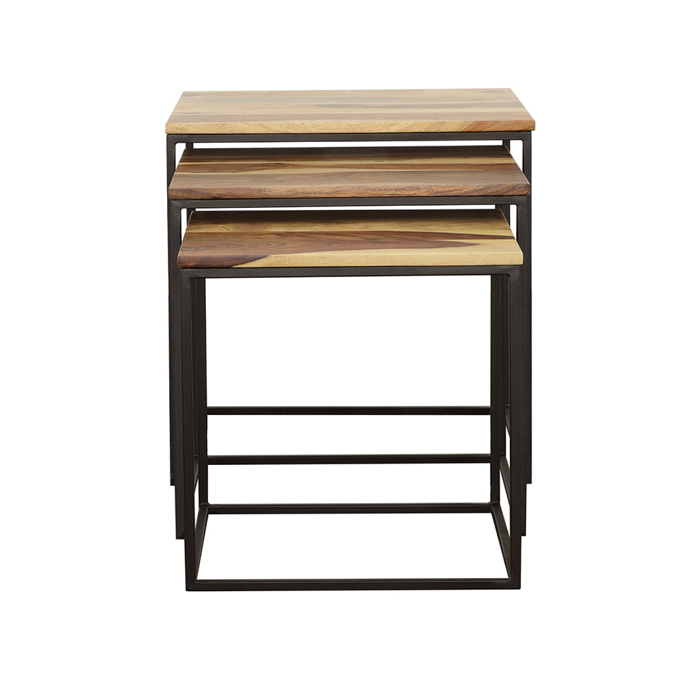 Belcourt 3-Piece Square Nesting Tables - Natural Sheesham and Black
