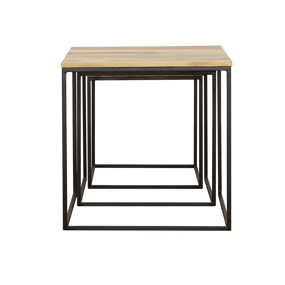 Belcourt 3-Piece Square Nesting Tables - Natural Sheesham and Black