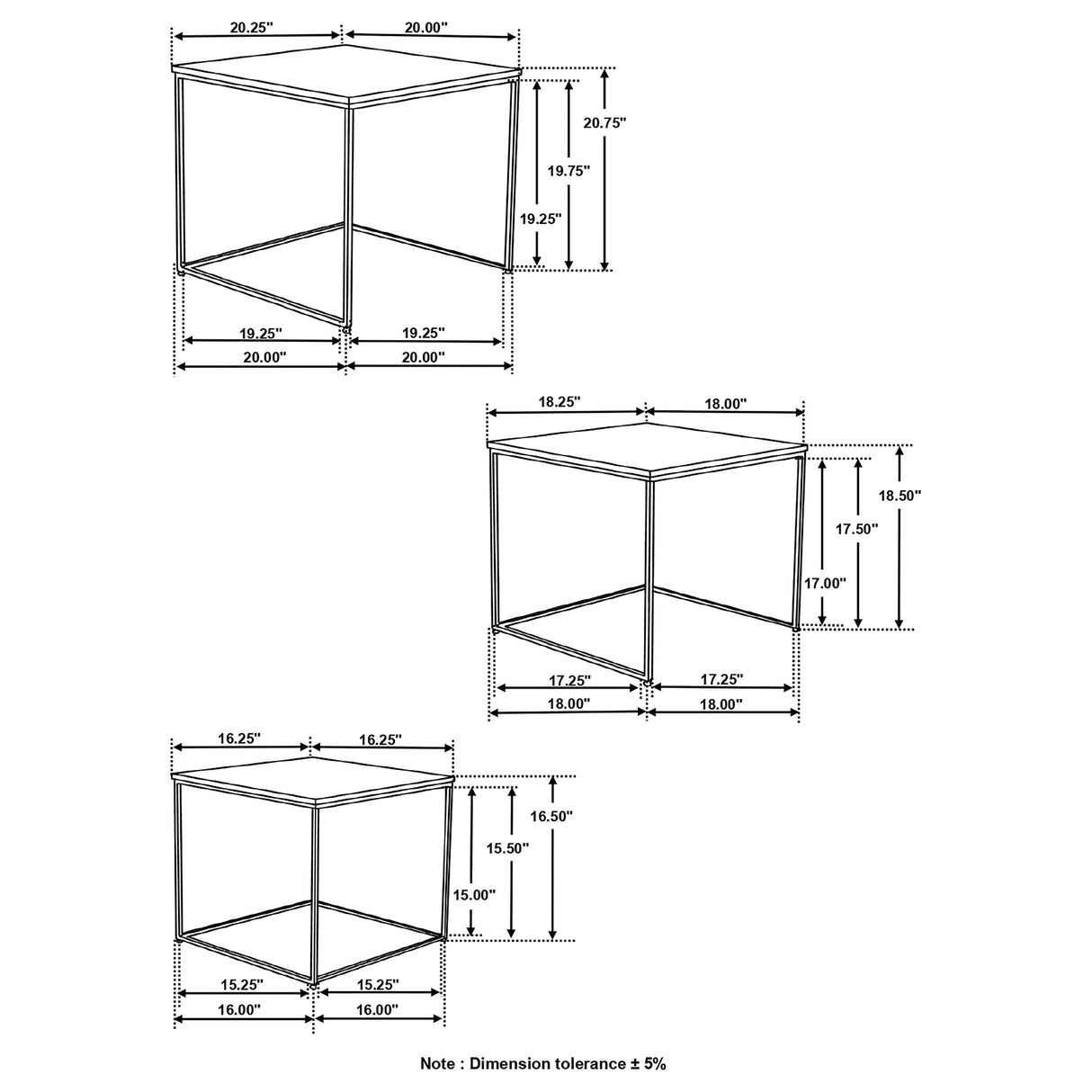 Belcourt 3-Piece Square Nesting Tables - Natural Sheesham and Black