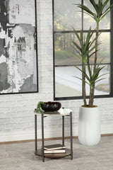 Noemie Round Marble Top Accent Side Table, White and Gunmetal