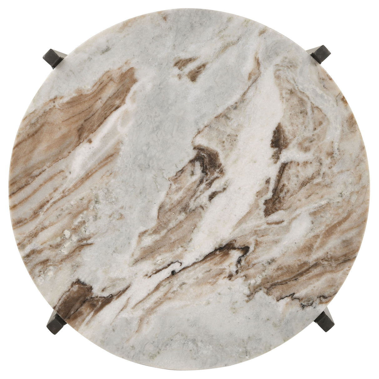 Noemie Round Marble Top Accent Side Table, White and Gunmetal