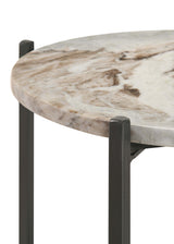 Noemie Round Marble Top Accent Side Table, White and Gunmetal