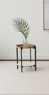 Adhvik Round End Table with Marble Shelf, Natural and Black