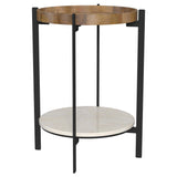 Adhvik Round End Table with Marble Shelf, Natural and Black