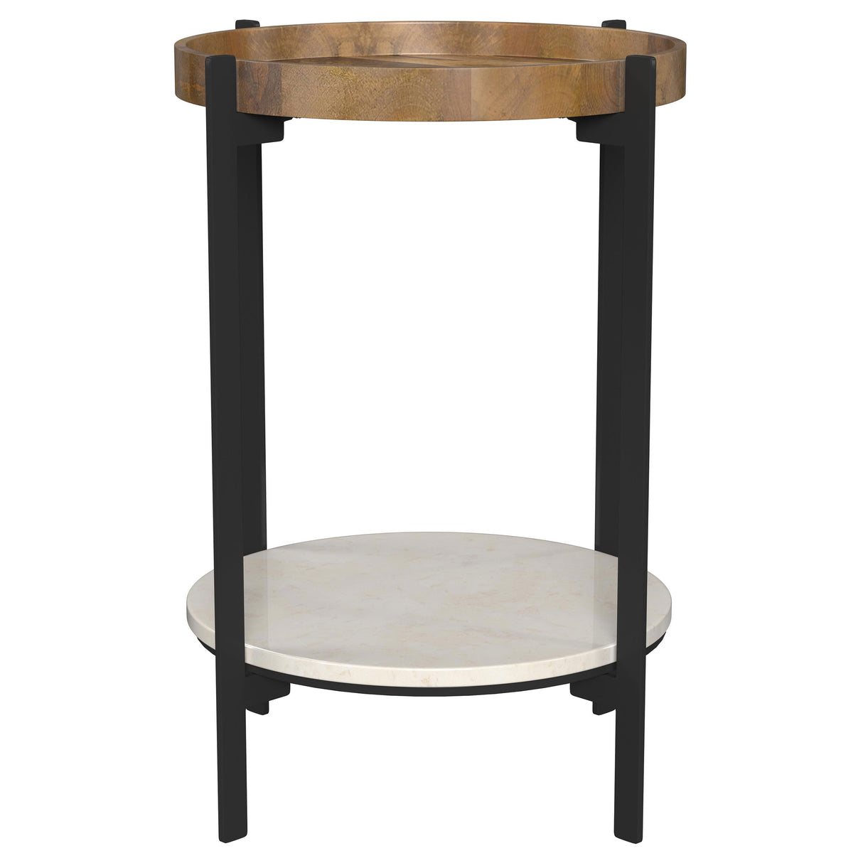 Adhvik Round End Table with Marble Shelf, Natural and Black