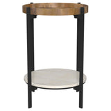 Adhvik Round End Table with Marble Shelf, Natural and Black