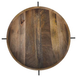 Adhvik Round End Table with Marble Shelf, Natural and Black