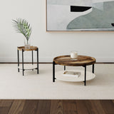 Adhvik Round End Table with Marble Shelf, Natural and Black