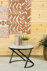 Miguel Round White Marble Top Coffee Table with Black Base