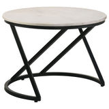 Miguel Round White Marble Top Coffee Table with Black Base