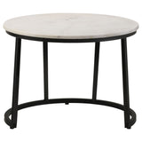 Miguel Round White Marble Top Coffee Table with Black Base