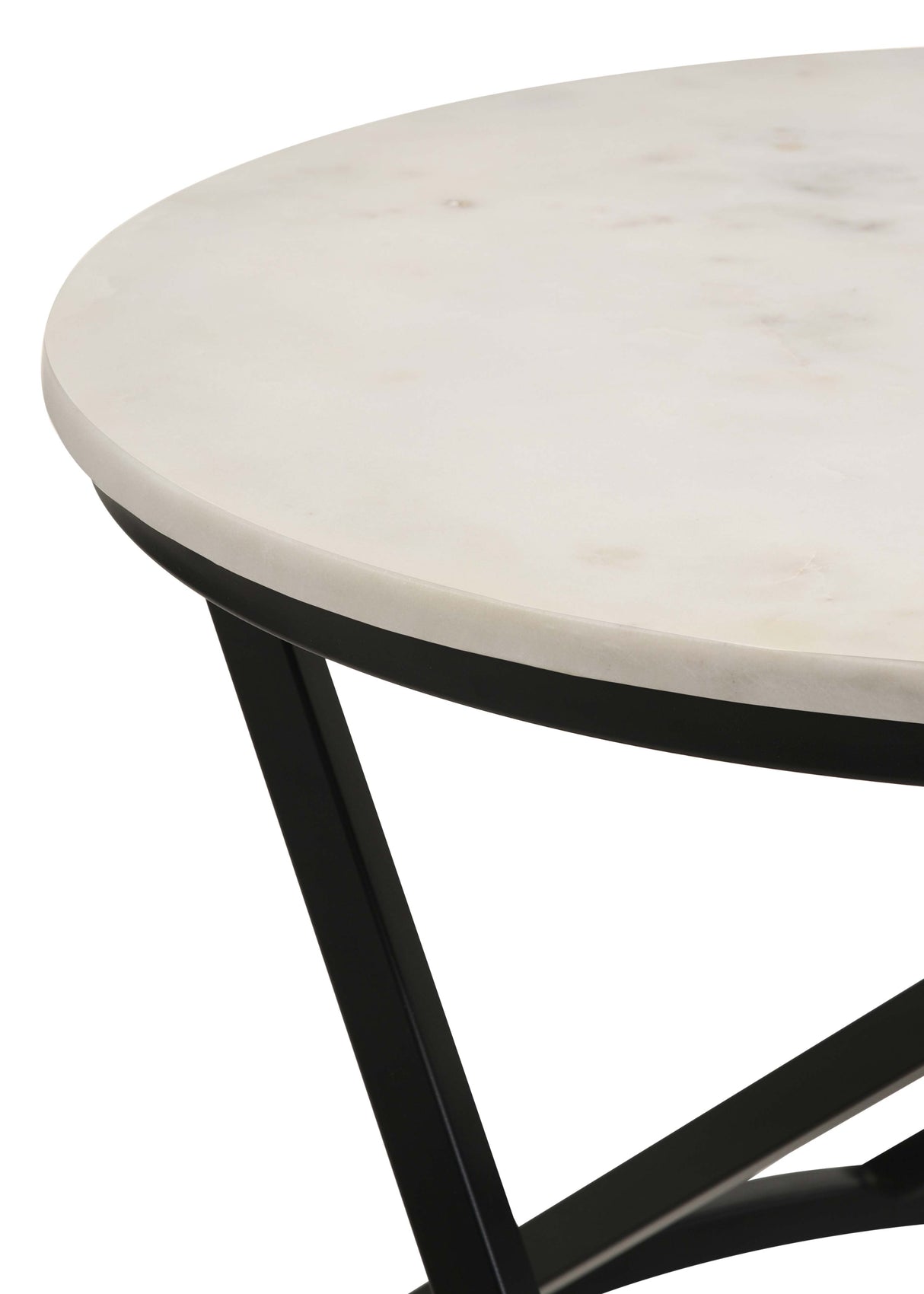 Miguel Round White Marble Top Coffee Table with Black Base