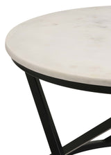 Miguel Round White Marble Top Coffee Table with Black Base
