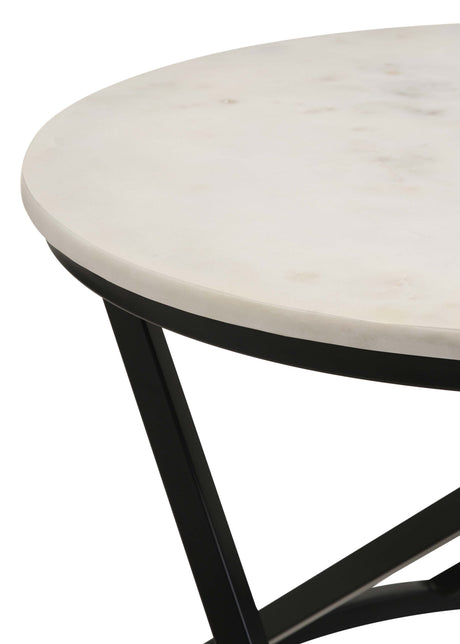 Miguel Round White Marble Top Coffee Table with Black Base