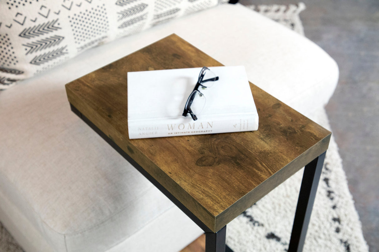 Beck C-Shape Sofa Side Table in Antique Nutmeg