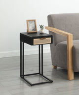 Amherst 1-Drawer Cane Metal C-Shape Side Table in Black