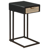 Amherst 1-Drawer Cane Metal C-Shape Side Table in Black