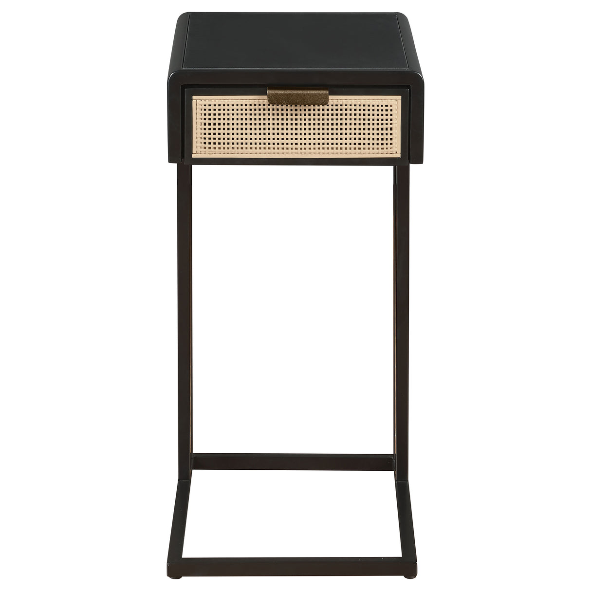 Amherst 1-Drawer Cane Metal C-Shape Side Table in Black