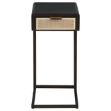 Amherst 1-Drawer Cane Metal C-Shape Side Table in Black