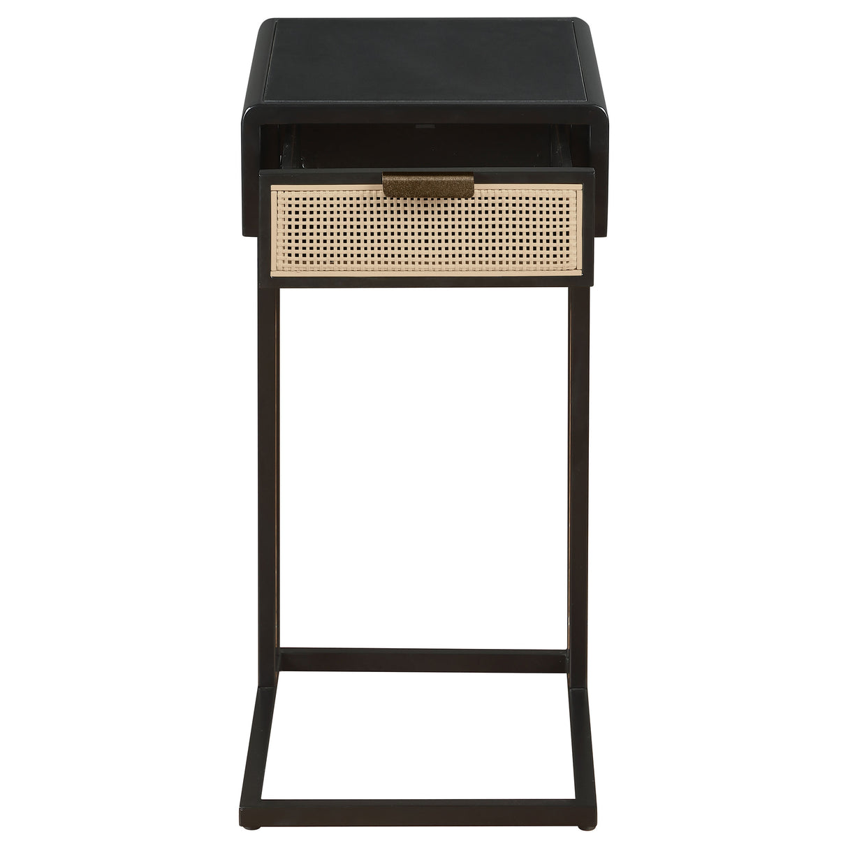 Amherst 1-Drawer Cane Metal C-Shape Side Table in Black