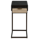 Amherst 1-Drawer Cane Metal C-Shape Side Table in Black