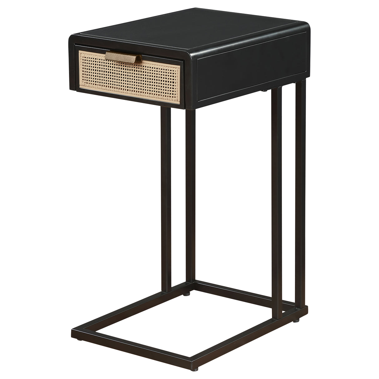 Amherst 1-Drawer Cane Metal C-Shape Side Table in Black