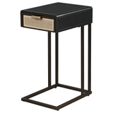 Amherst 1-Drawer Cane Metal C-Shape Side Table in Black