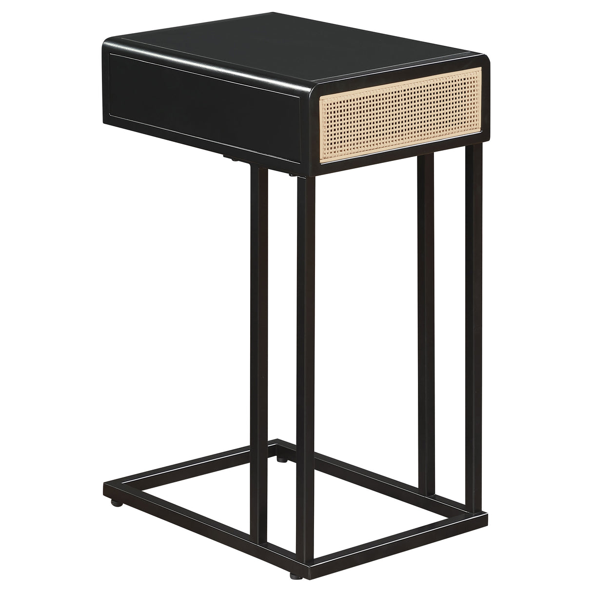 Amherst 1-Drawer Cane Metal C-Shape Side Table in Black