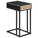 Amherst 1-Drawer Cane Metal C-Shape Side Table in Black