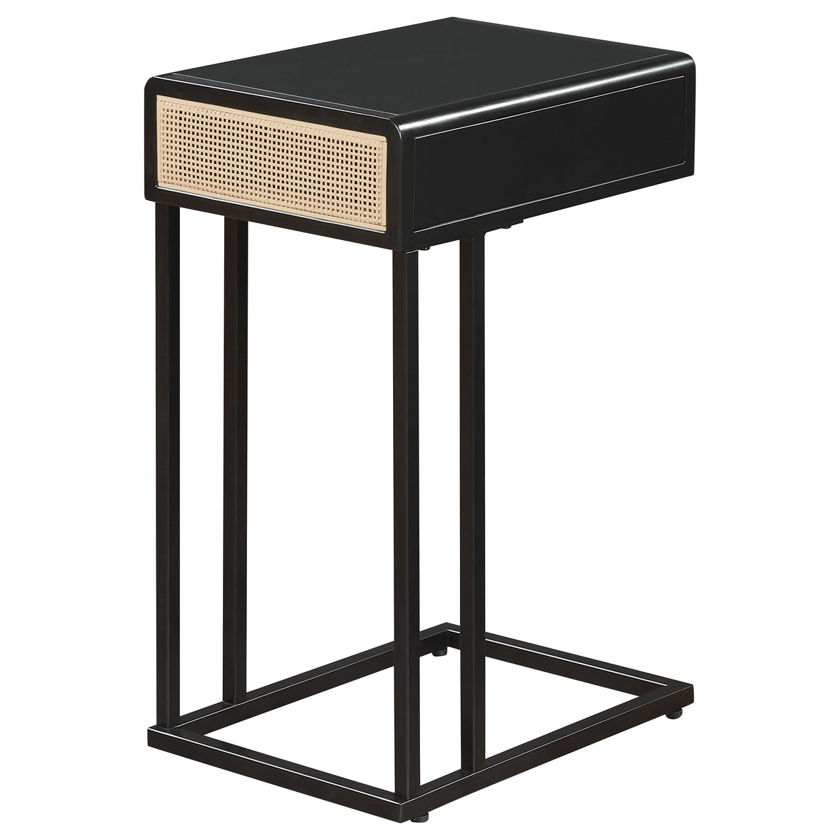 Amherst 1-Drawer Cane Metal C-Shape Side Table in Black