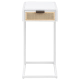 Amherst C-Shape Side Table with Cane Drawer, White Metal