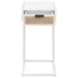 Amherst C-Shape Side Table with Cane Drawer, White Metal