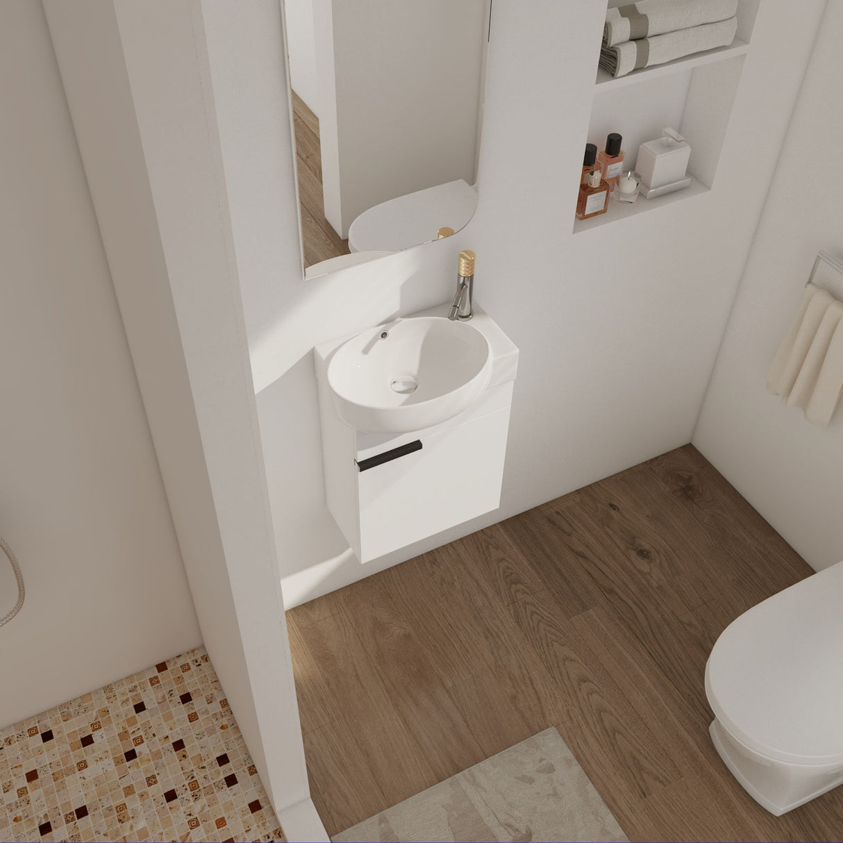 Soft Close Doors Bathroom Vanity With Sink, Compact Wall Mounted Design Basin