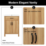 Bathroom Vanity With Flip Drawer, 2 Soft Close Doors, Adjustable Shelf And Ceramic Sink