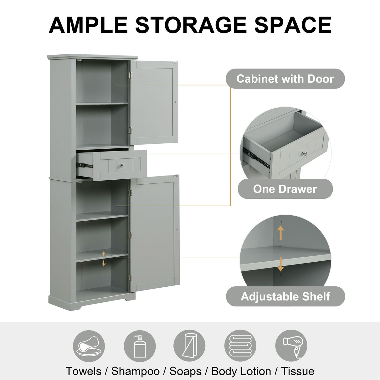 Tall Freestanding Bathroom Storage Cabinet With Drawer And Adjustable Shelf