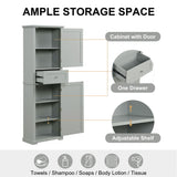 Tall Freestanding Bathroom Storage Cabinet With Drawer And Adjustable Shelf
