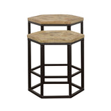 Adger Hexagonal Nesting Tables in Natural Mango Wood and Black, Set of 2