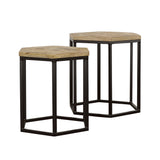 Adger Hexagonal Nesting Tables in Natural Mango Wood and Black, Set of 2