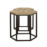 Adger Hexagonal Nesting Tables in Natural Mango Wood and Black, Set of 2