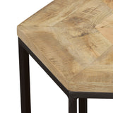 Adger Hexagonal Nesting Tables in Natural Mango Wood and Black, Set of 2