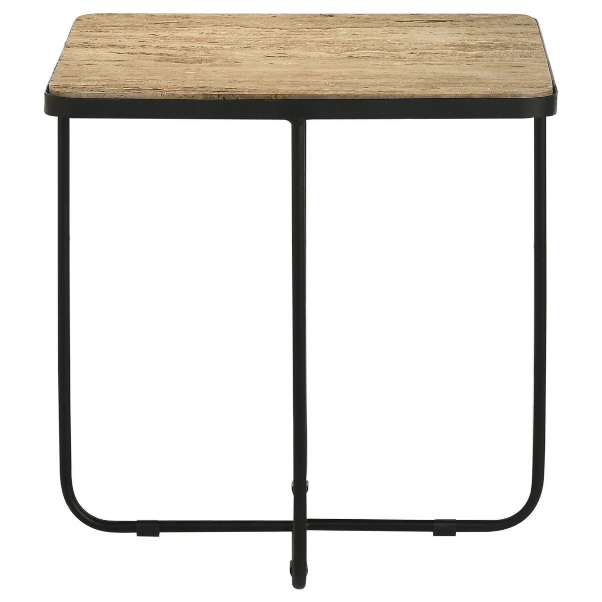 Elyna Square Travertine Top Accent Side Table, Beige