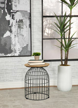 Bernardo Round Marble & Wire Frame Side Table, Natural/Gunmetal